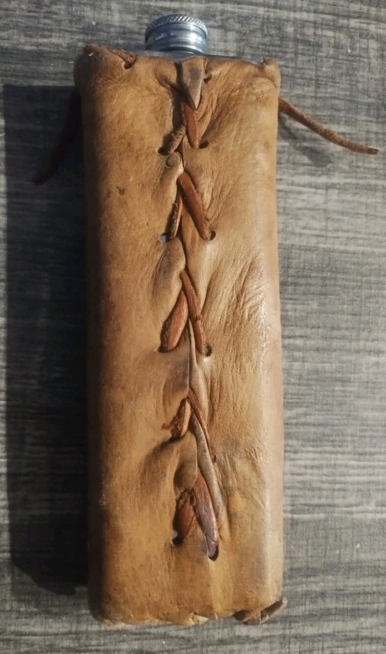 Deerskin Leather Flask Case small metal flask vintage Hunter gift Mancave